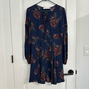 ASTR Navy Floral Prints Long-Sleeves Dress